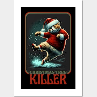 Christmas Tree Killer Retro Vintage Cat xmas Christmas Posters and Art